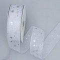Cinta de organza estrellada blanca semitransparente con estrellas plateadas para regalos - 4cm de Ancho / Blanco