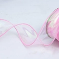 Pink iridescent organza ribbon with wave texture for gift wrapping and DIY crafts - Width 4cm Length 9m / Sakura Pink