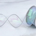 Iridescent sheer tulle ribbon with silver stitched edges and pearlescent laser glow - Width 4cm Length 9m / Light Grey Blue