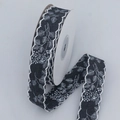 Black floral embroidered lace ribbon with white leaf pattern on a round spool - 2.5cm*10 Yards / Black