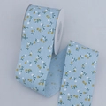 Floral print ribbon in light blue with yellow and white flowers on white spool - Blue Floral (Wide Short)