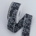 Denim ribbon with white lace edges and floral embroidery for DIY crafts and gift wrapping - 4cm*10 Yards / Black