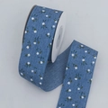 Blue floral printed ribbon in cotton linen for DIY hair bows and gift wrapping crafts - Dark Blue Floral (Narrow Short)