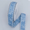 Light blue fabric ribbon with white branch print and scalloped embroidery edges - 2.5cm*10 Yards / Blue