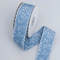Denim blue ribbon with white leaf prints and wavy embroidered edges for DIY crafts - 4cm*10 Yards / Blue