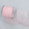 Sheer pleated light pink mesh ribbon with wired edges for DIY floral bouquets and gift wrapping - 6.3cm Wide / Light Pink