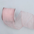 Pleated light pink transparent mesh ribbon with wire edge for floral DIY craft - 6.3cm Wide / Pink