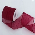 Sheer pleated wire edge ribbon in wine red color for floral gift wrapping and DIY crafts - 6.3cm Wide / Burgundy