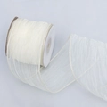 White sheer organza ribbon with wavy wired edges for DIY floral bouquets and gift wrapping - 6.3cm Wide / Champagne