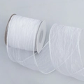 White translucent organza ribbon roll with ruffled wave texture for floral gift wrapping - 6.3cm Wide / White