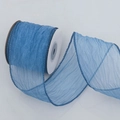 Blue pleated sheer mesh floral ribbon on spool for DIY gift wrapping and crafts - 6.3cm Wide / Blue
