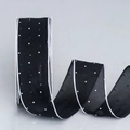 Black chiffon ribbon with white polka dots and silver glitter metallic edge finish - Black with White Edge