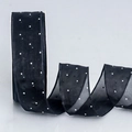 Elegant black chiffon ribbon with silver polka dots for floral gift wrapping and DIY crafts - Black With Black Edge