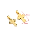 Gold stainless steel cross pendant with black enamel and diamonds, 30mm x 14mm size - Gold Cross Black Enamel Rhinestone Style / 14*30mm