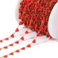 6mm gold stainless steel chain with vibrant red enamel heart charms for DIY jewelry making - Red