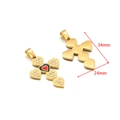 Gold stainless steel cross pendant with red heart center and rhinestones, 34x24mm size - 24*34mm