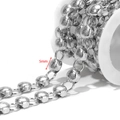 Silver stainless steel punk bead chain 5mm on a white spool for DIY jewelry making - Fine Sandblasted Bead Style (F2362) / Steel