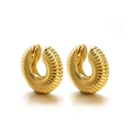 Golden C-shaped textured hoop earrings with a sophisticated grooved vertical pattern - Spiral Pattern Style / Gold