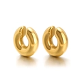 Polished 30mm gold-plated stainless steel C-shaped hoop earrings for women - Smooth Style / Gold