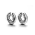 Polished silver-tone C-shaped croissant hoop earrings with ribbed texture for women - Spiral Pattern Style / Steel