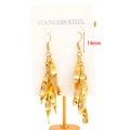 Polished gold plated stainless steel long tassel bow earrings for women stylish jewelry - Gold Ear Hook with Twisted Leaf Plates