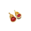 Gold plated calabash charm with red agate stone and three loops for DIY jewelry making - Gourd Style (F2340) / Red