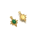 Golden eight-pointed star pendant with green oval gemstone showing front and back - Eight-pointed Star Style (F2341) / Green