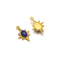 Golden eight-pointed star charm with deep blue natural stone inlay and solid back - Eight-pointed Star Style (F2341) / Sapphire Blue