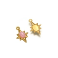 Golden octagonal star charm with pink stone inlay showing front and back views - Eight-pointed Star Style (F2341) / Pink