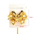 Gold-plated stainless steel floral earrings featuring three flowers and faux pearls - Gold Irregular Studs with Artificial Pearl Flowers