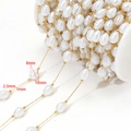Catena fai-da-te con perle a goccia bianche 10x8mm e perline dorate 2,3mm su rocchetto - Stile Perla Goccia d'Acqua Irregolare 8x10mm