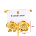 Gold-plated stainless steel floral earrings with crystals and radiant texture detail - Gold Flower Studs with Rhinestone