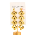 Gold plated stainless steel bow fringe earrings with floral relief drop charms - Gold Studs with Embossed Teardrops