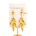 Gold plated stainless steel drop earrings with leaf pendants and small white pearls - Gold Teardrop Studs with Leaf Artificial Pearl