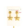 Gold plated stainless steel star drop earrings with textured finish and zircon accents - Round Studs and Star Pendant with Rhinestone