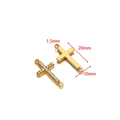 Golden stainless steel cross pendant connector with white rhinestones, size 20x10mm - Gold Polished Cross Style