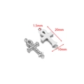 Polished silver stainless steel Ankh cross charm with rhinestones for DIY jewelry making - Steel Full Rhinestone Cross Style