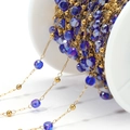 DIY colorful crystal bead chain with dark blue faceted beads and gold metal spacers - Sapphire Blue