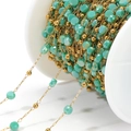 DIY stainless steel golden chain with turquoise faceted beads and gold spacer beads - Green