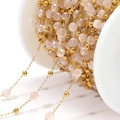 DIY beaded gold chain with pink faceted crystal beads and golden metal spacers - Light Pink