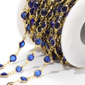 6.6mm gold stainless steel DIY jewelry chain with dark blue faceted glass beads on spool - Sapphire Blue