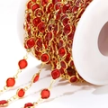 Cadena dorada de 6,6 mm con cristales rojo rubí en carrete para creación de joyería - Rojo