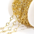 Cadena de acero inoxidable dorado de 6,6mm con piedras de cristal en rollo blanco - Blanco