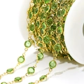 Cadena artesanal dorada de 6,6mm con piedras verdes para creación de joyas DIY - Verde Hierba