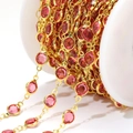 Cadena de acero dorado de 6,6 mm con pedrería rosa para manualidades de joyería - Rosa Fucsia