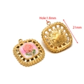 Goldener quadratischer Anhänger mit rosa Rosen-Ölgemälde-Effekt und 21mm Durchmesser - Goldener quadratischer hohler rosa Rosenanhänger (F2437-2441)