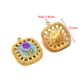Goldener quadratischer Anhänger mit Lavendelrose-Emaille und 21 mm Maßen - Goldener quadratischer hohler lila Rosenanhänger (F2437-2441)
