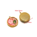 Ciondolo a farfalla smaltato rosa glitter 19mm con cornice dorata e foro - Ciondolo farfalla rosa rosa rotondo dorato da 19 mm (F2437-2441)