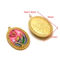 Ciondolo floreale vintage ovale con smalto blu e rosa e perla, misura 26 mm x 21 mm - Ciondolo con perla farfalla rosa rosa ovale dorato da 21*26 mm (F2437-2441)