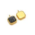 Golden octagonal pendant with dark grey marble enamel inlay and smooth metallic back - Gold Rounded Square Black / 19.5*15.5*4mm